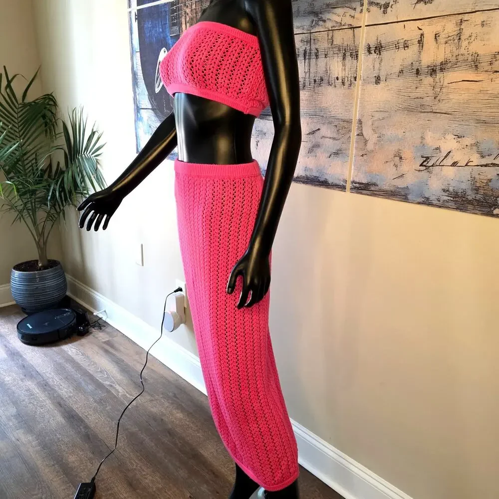 MISA Los Angeles Flamingo Pink Crochet 2 Piece Set NWT - Picture 4 of 16